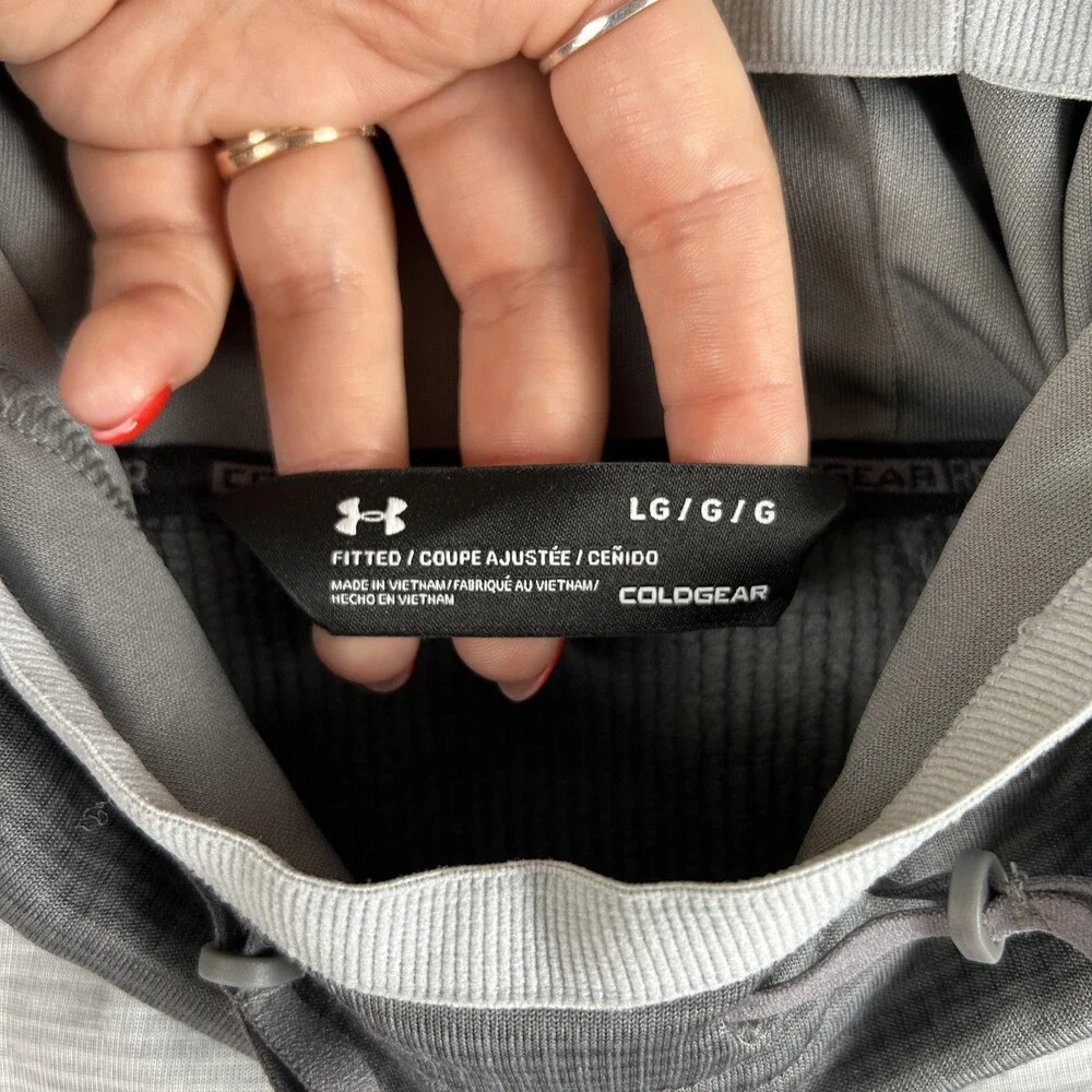 Under Armour Hoodie Mens Large Gray ColdGear Fitted Zip Pocket Fleece Pullover